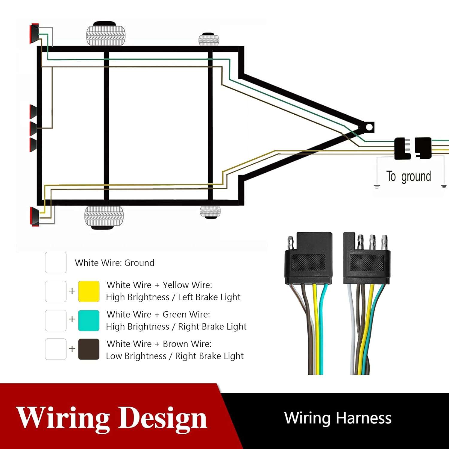 LIMICAR – Arnés de cableado de remolque de 25 pies, kit de arnés de cableado de remolque con kit de cableado de remolque de 4 pines, cable de