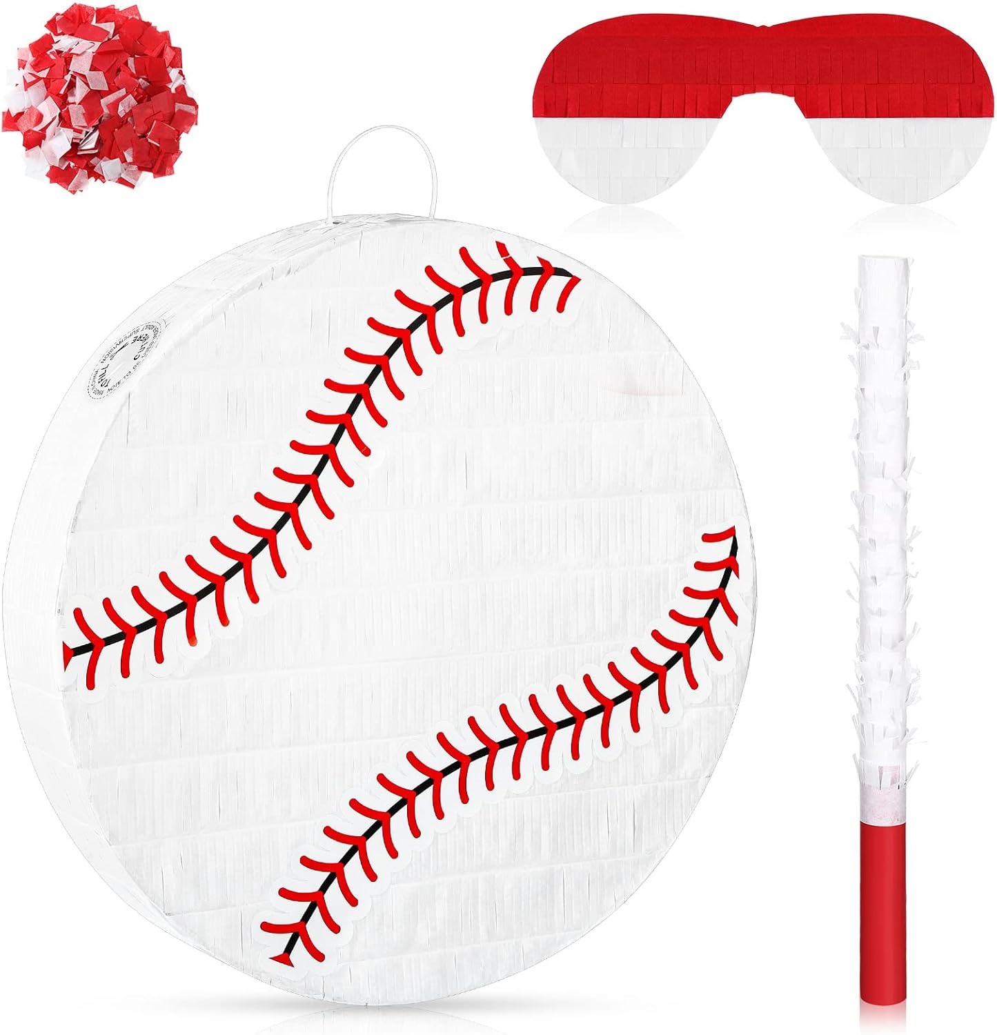 Piñata de béisbol de 16 pulgadas, regalos de fiesta de béisbol, suministros de fiesta de cumpleaños, piñata grande con palito de piñata y confeti