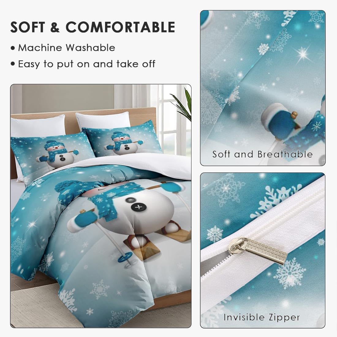 Juego de funda de edredón, muñeco de nieve de Navidad, juego de ropa de cama de invierno para niños y adultos, decoración de dormitorio de nieve,