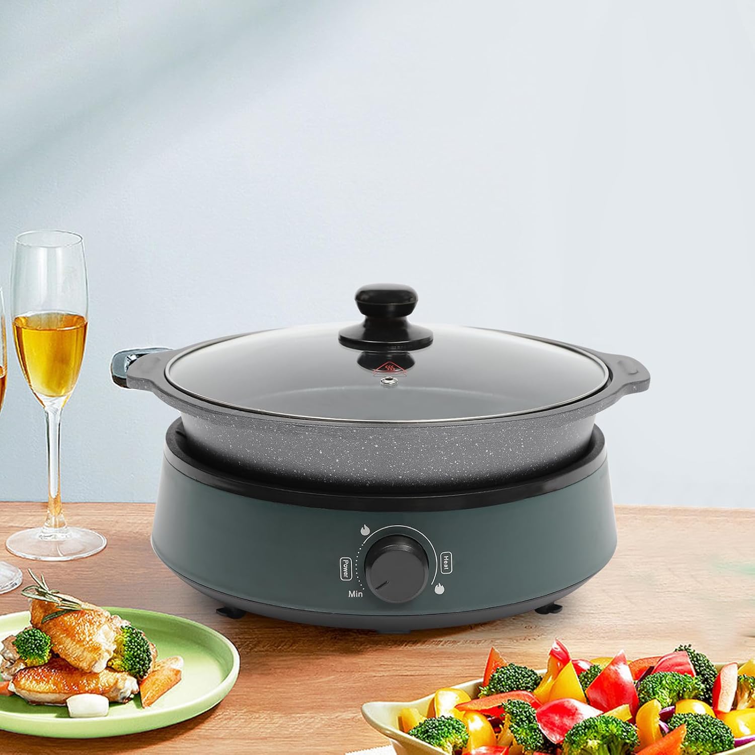 Olla eléctrica con olla de inducción, sartén eléctrica antiadherente, olla eléctrica para quemador de cocina con olla Shabu Shabu, disfruta de una