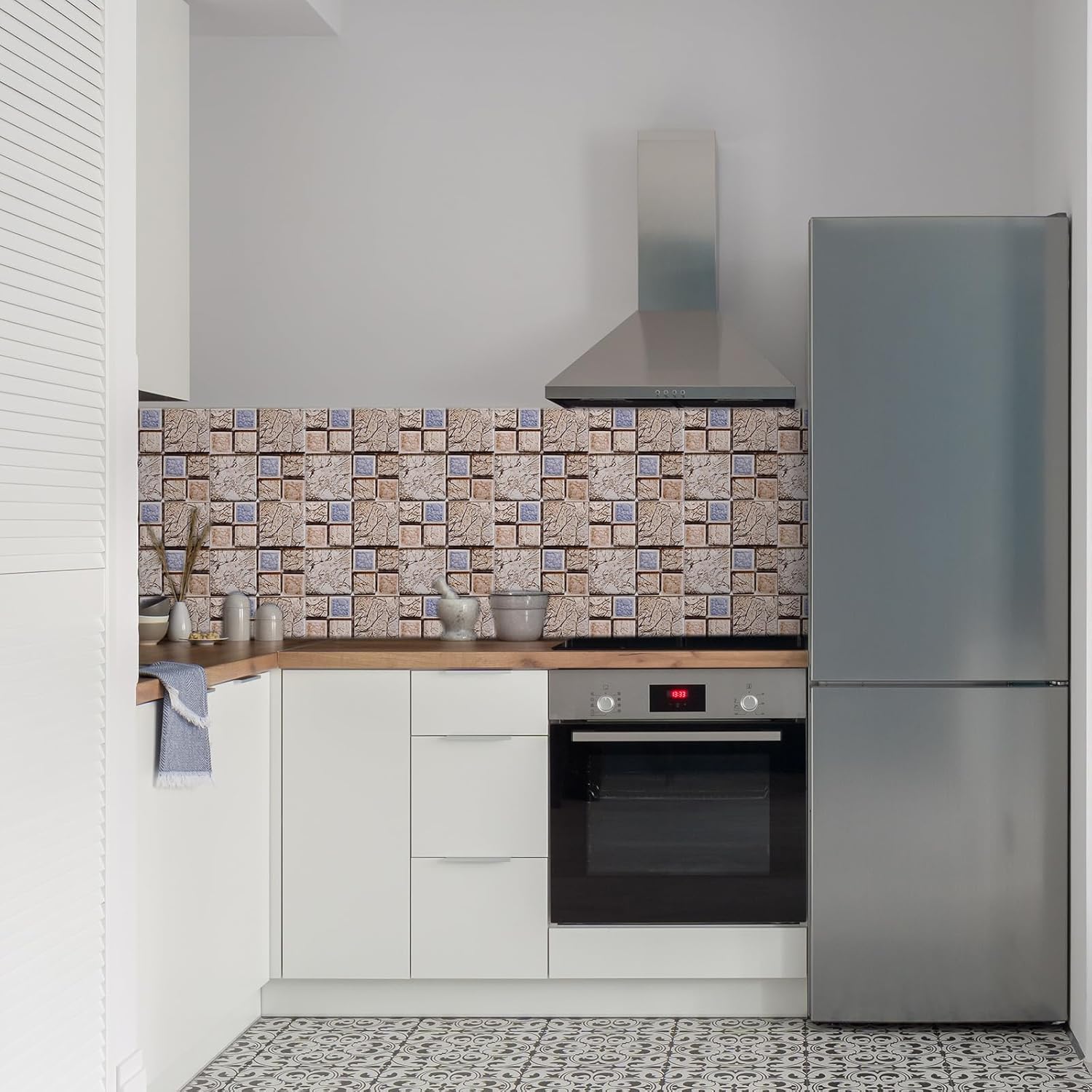 uxcell Azulejos autoadhesivos, 25 unidades de 3.94 x 3.94 pulgadas, impermeables, tamaño pequeño, azulejos autoadhesivos, papel tapiz decorativo