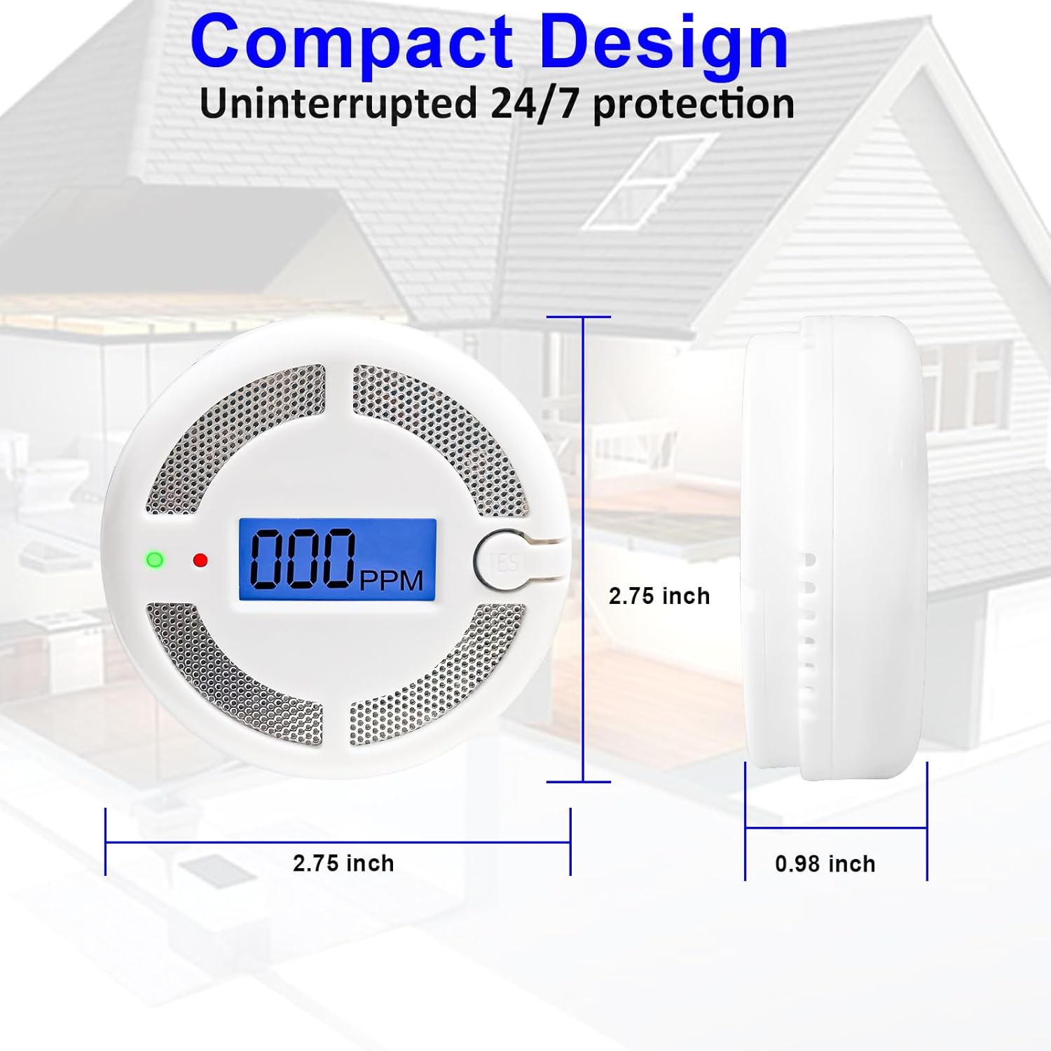 Mini detector de monóxido de carbono, detector de alarma de monitor de CO cumple con UL 2034, detector de sensor de CO portátil alimentado por