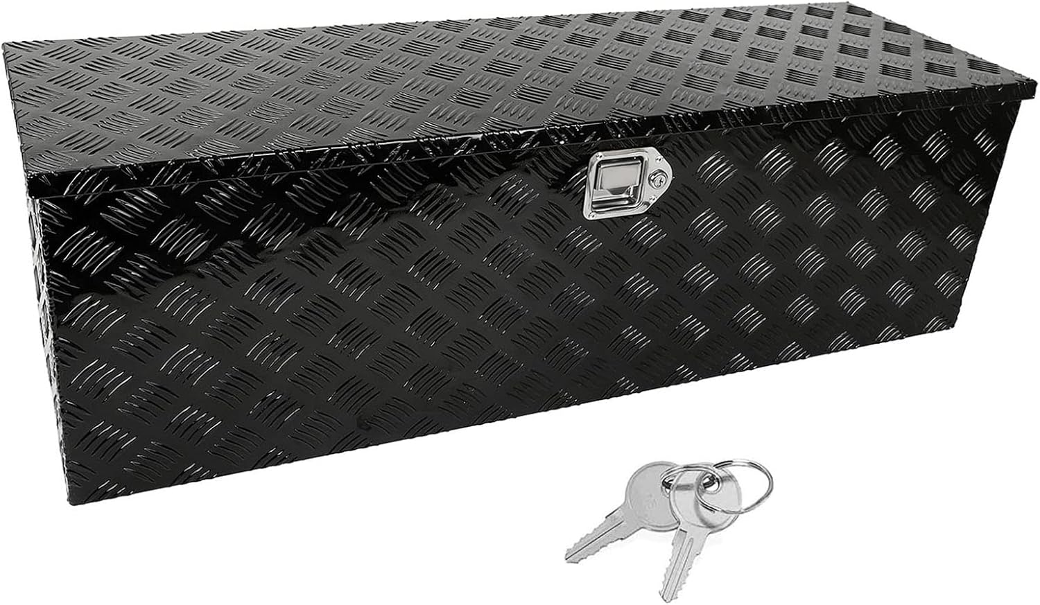 Caja de herramientas de aluminio negro de 49 x 15 x 15 pulgadas con cerradura y llaves, caja de herramientas de 5 barras de banda de rodadura, caja