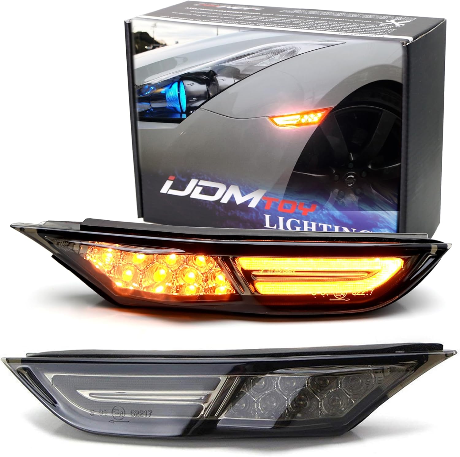 iJDMTOY JDM – Kit de luz de marcador frontal y lateral frontal con lente ahumada 3D ámbar, compatible con Nissan GT-R 2007 en adelante, alimentado