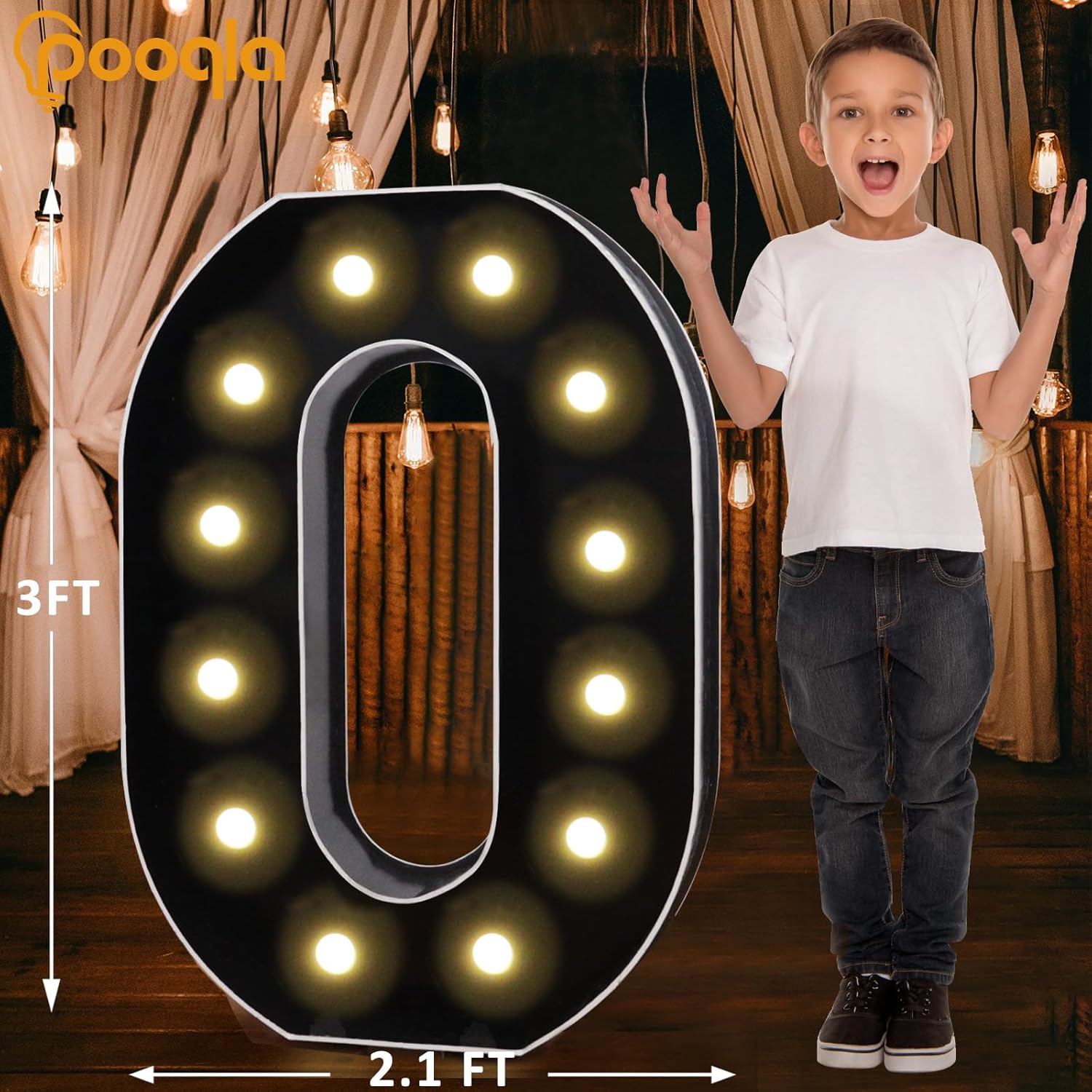 Pooqla Letras iluminadas de marquesina negra de 3 pies, letras de marquesina con luz LED grandes para decoración de fiestas, letras grandes de