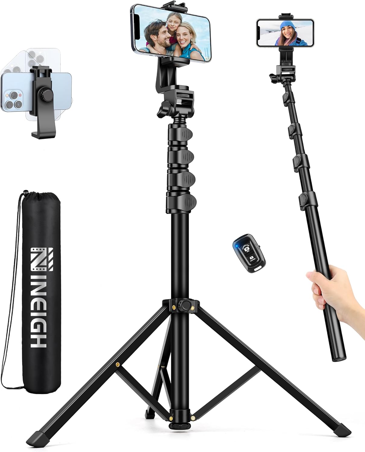 Trípode para teléfono, trípode de 70 pulgadas para iPhone celular, soporte de trípode para selfie stick con soporte remoto para teléfono, trípode de