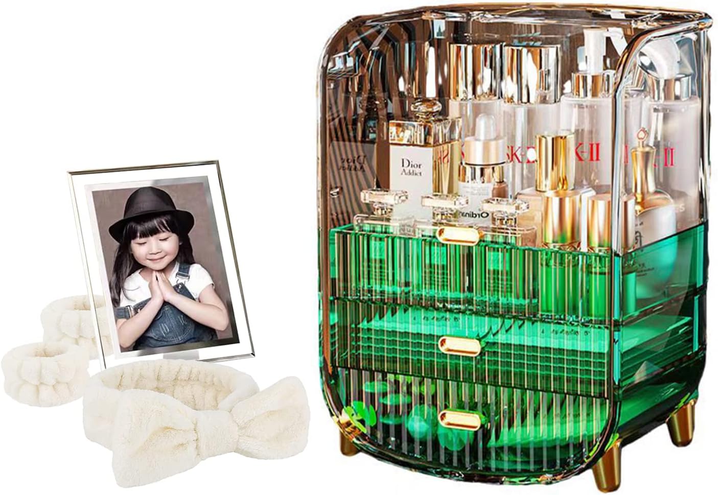 Organizador de maquillaje, caja de almacenamiento de cosméticos transparente con tapa y cajones, vitrinas de acrílico transparente para el cuidado