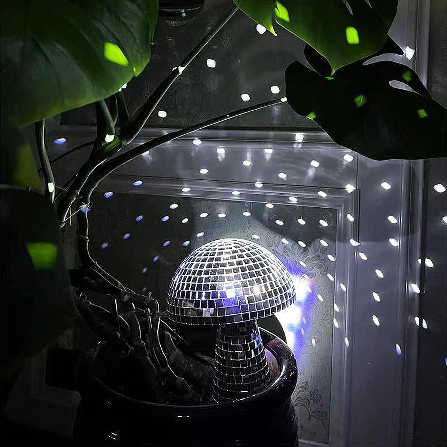 Bola de discoteca de hongos, espejo plateado con purpurina para decoración de mesa, luz reflectante para bar, pista de baile, fiesta, habitación,