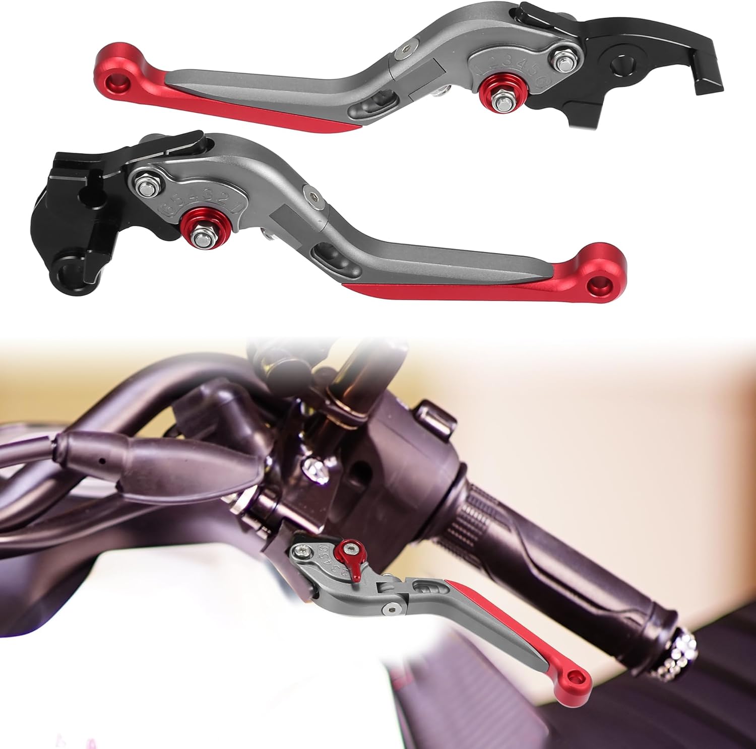 uxcell 1 par de palancas de embrague de freno de motocicleta ajustables plegables para Suzuki Gixxer Sf250 2020-2021 tono titanio rojo