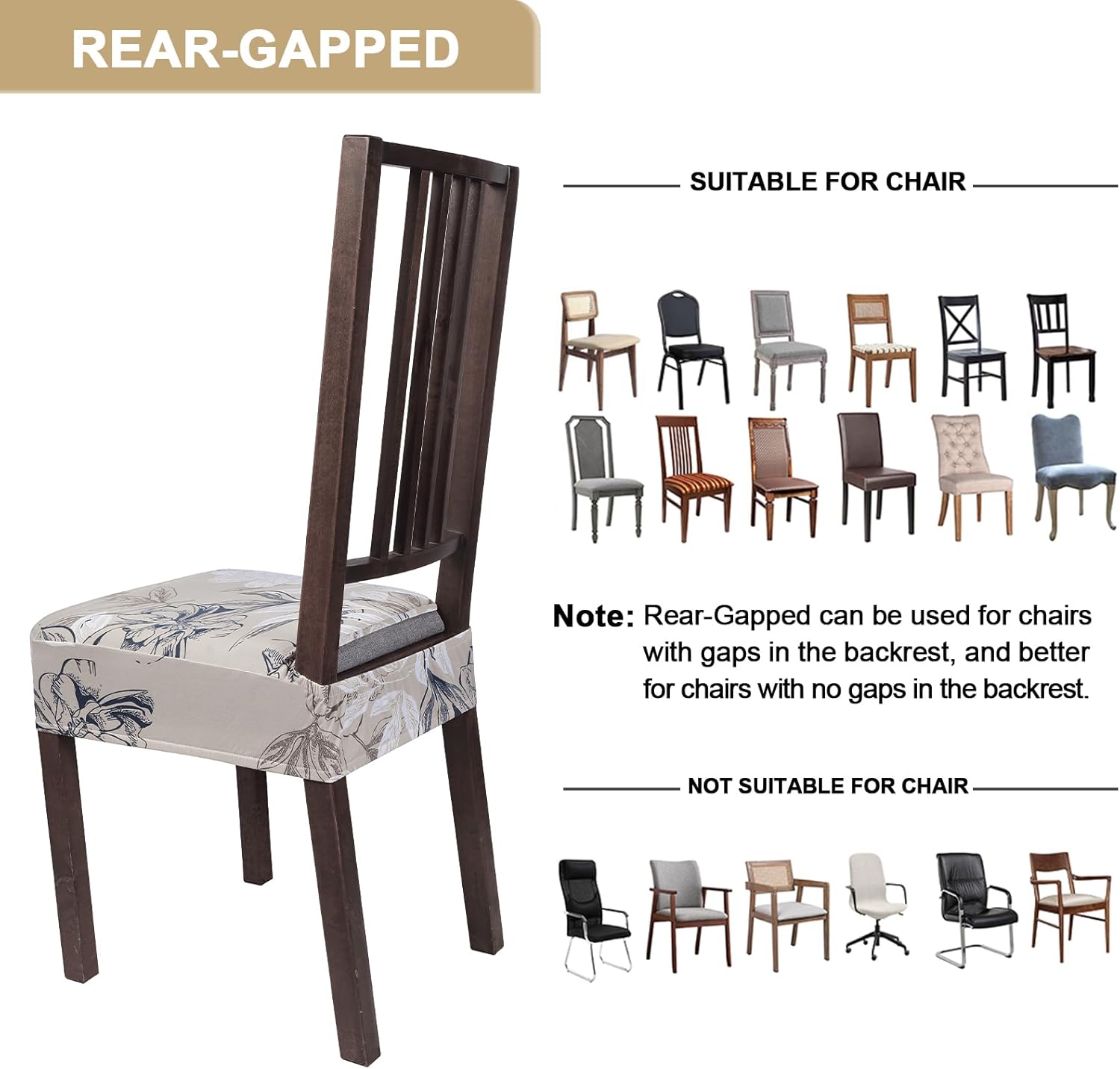 NIBESSER Juego de 4 fundas de asiento para sillas de comedor, elásticas, suaves, extraíbles y lavables, para comedor, fundas de cojín de asiento