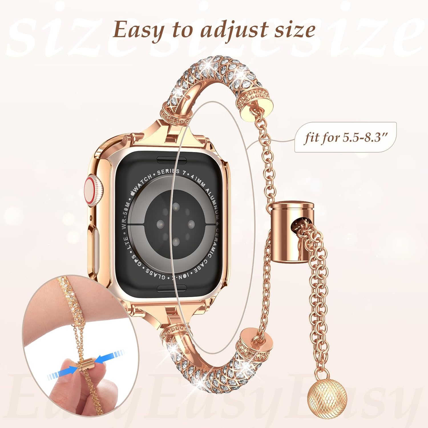 LETOID Correa y funda brillante compatible con Apple Watch de 1.77 pulgadas, 1.73 pulgadas, 1.61 pulgadas, 1.57 pulgadas, Series 9 8 7 6 5 4 SE para