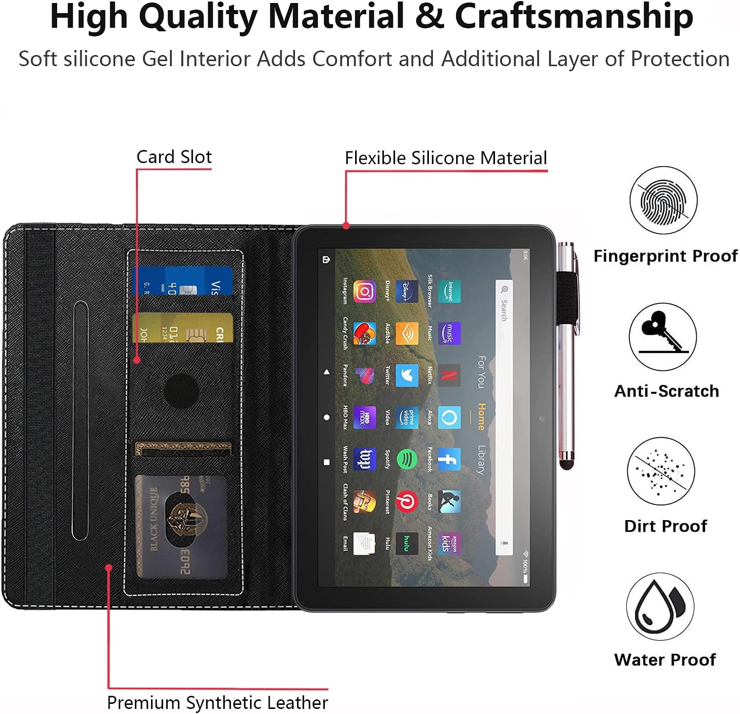 Funda para tableta Tienda Kindle Fire HD 8 y Fire HD 8 Plus (1210 generación, versión 20222020)  Funda de piel sintética de alta calidad con