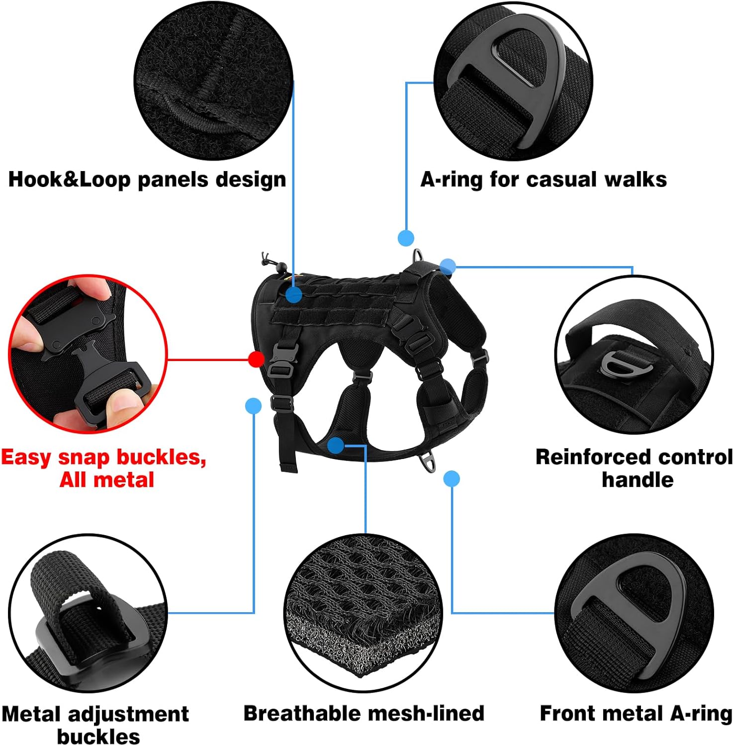 Plutus Pet Arnés táctico para perro con hebillas de metal, ajustable, chaleco para perro de servicio sin tirones con sistema Molle para perros