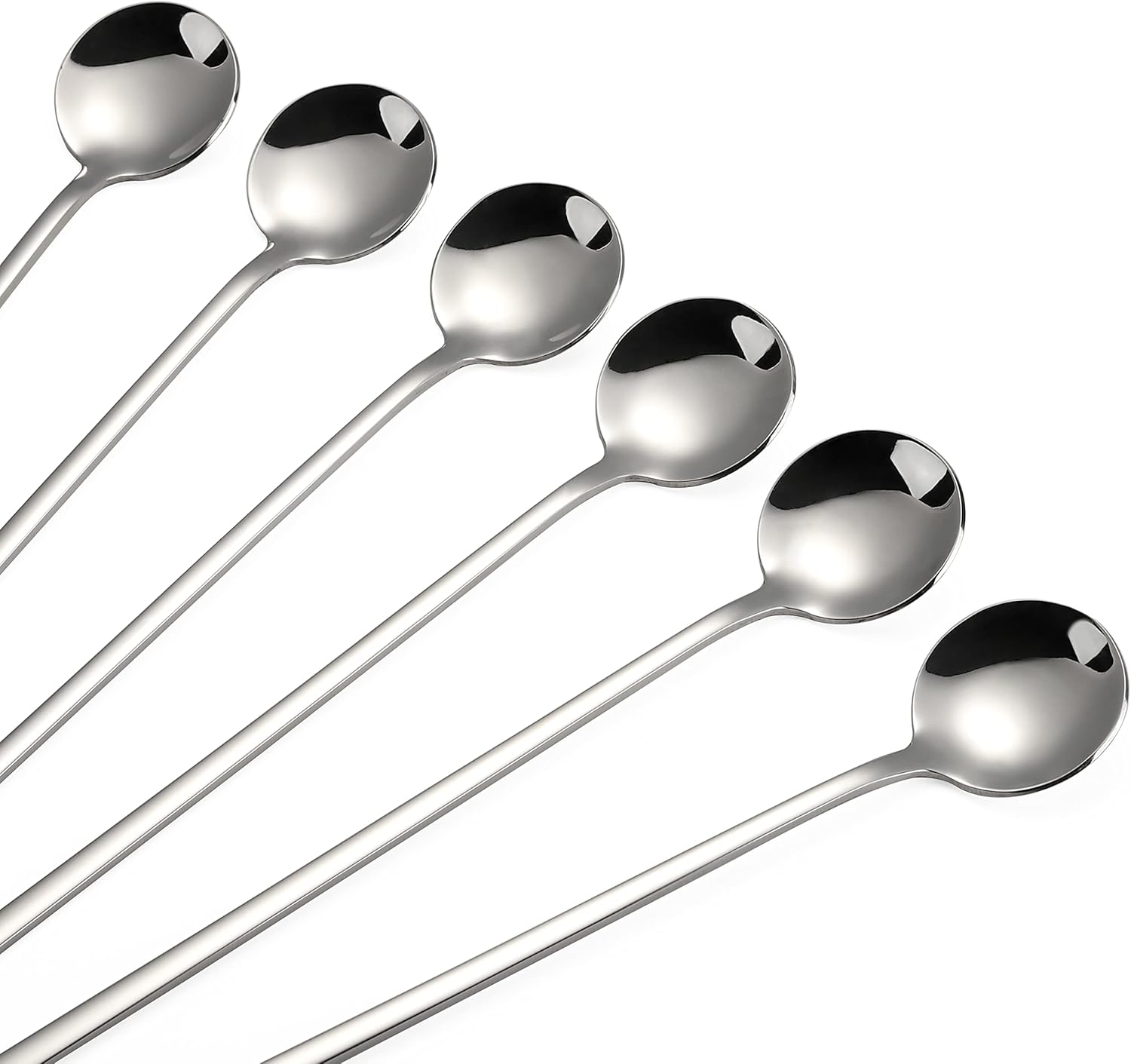 Juego de 6 cucharas de mango largo de acero inoxidable para agitador de café, cucharas para mezclar de cóctel (acero inoxidable)
