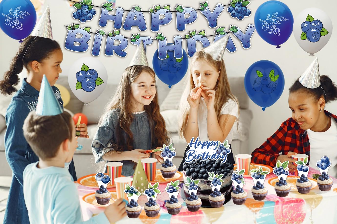 Decoraciones de cumpleaños de arándanos, suministros de fiesta de arándanos, incluye pancarta de cumpleaños de arándanos para decoración de