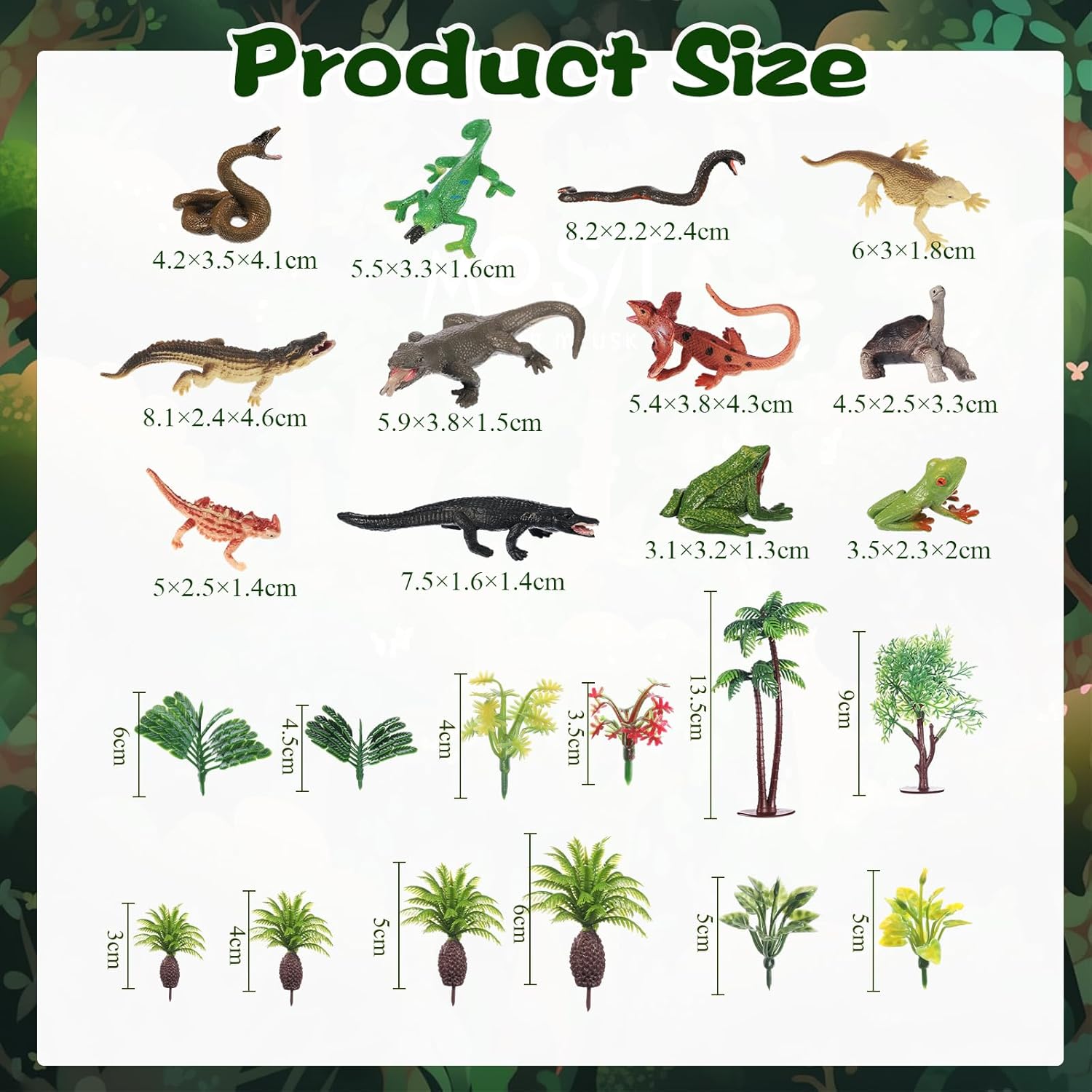 Sratte Juego de 26 figuras de anfibios de sangre fría, kit de árboles modelo con Komodo dragón, lagarto, serpiente, camaleón, juguete, kit de
