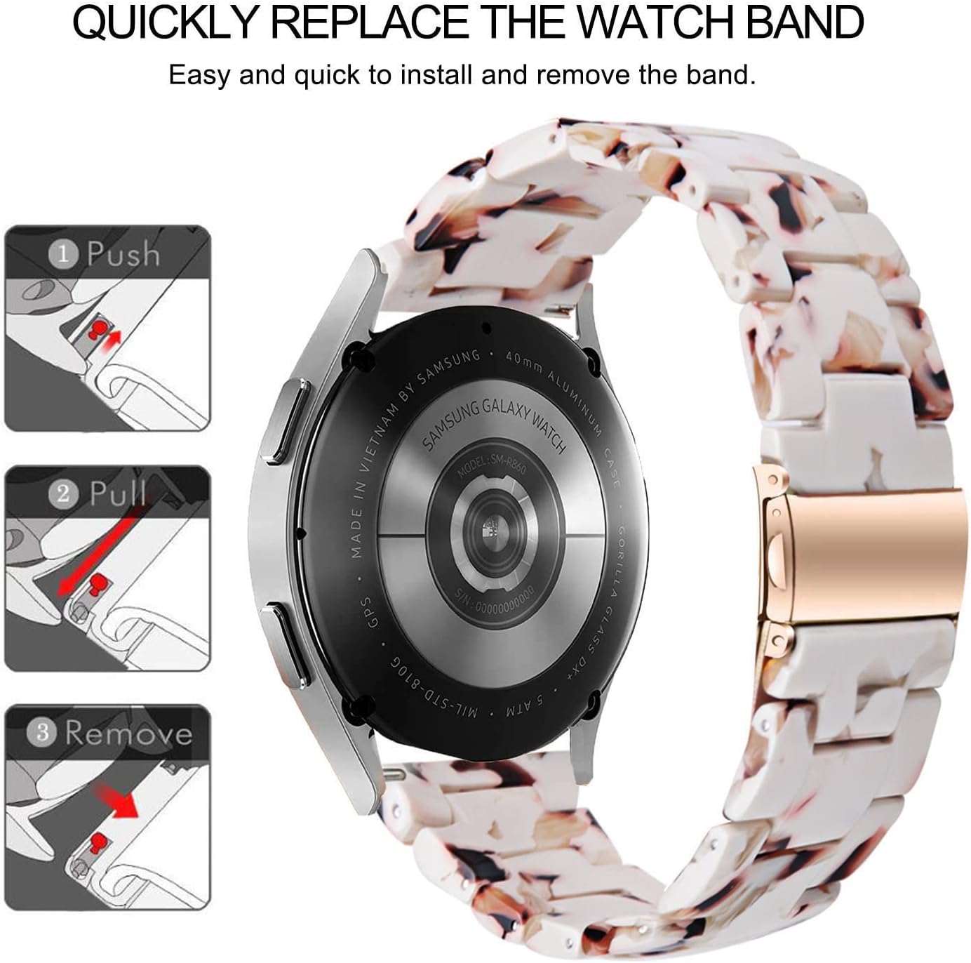 DEALELE Correas compatibles con Galaxy Watch de 1.81 pulgadas  Galaxy 3 de 1.772 pulgadas (1.772 in), 0.86 pulgadas (0.866 in), correa de resina