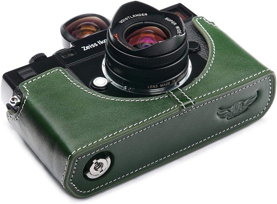 Hecho a mano de cuero auténtico medio cámara caso bolsa cubierta para ZEISS IKON ZM SW color verde