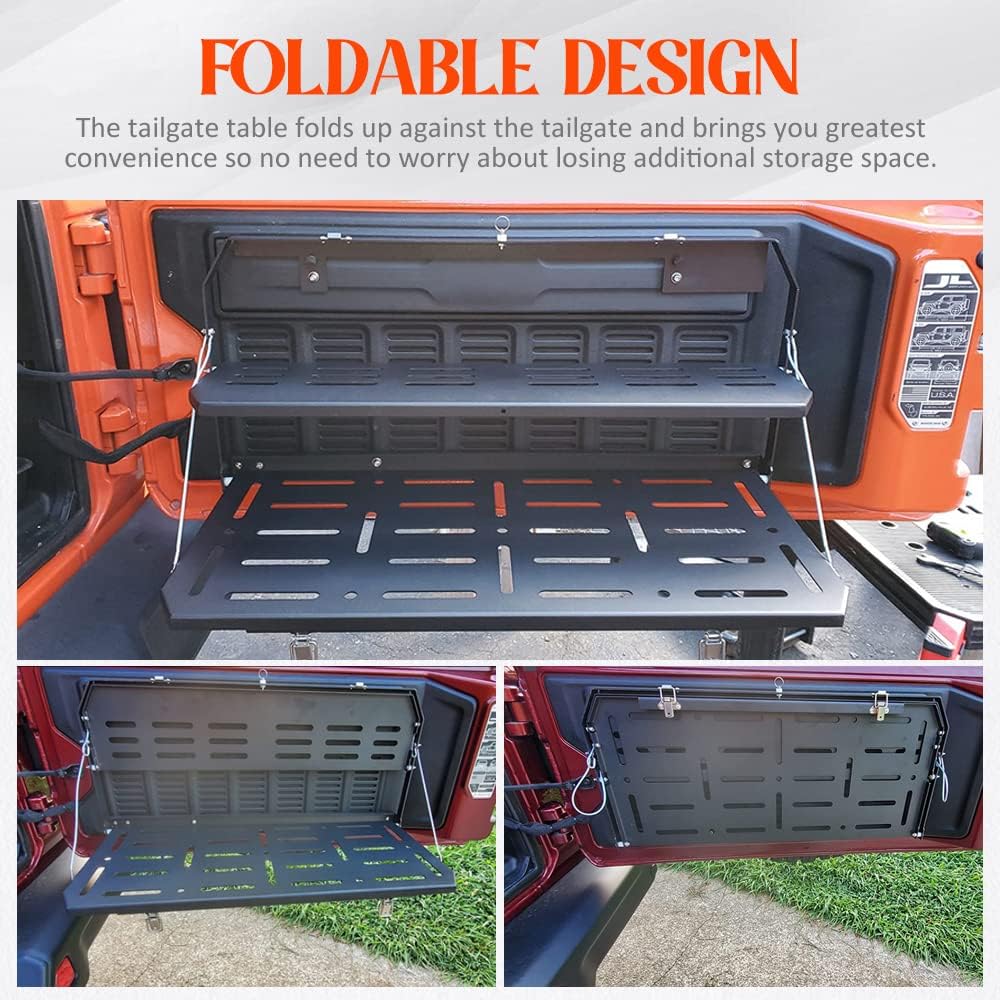 Samman JL – Soporte plegable de metal para portaequipajes para puerta trasera, soporte de equipaje para acampar al aire libre, compatible con Jeep