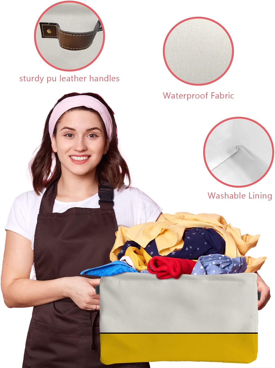 Cesta de almacenamiento geométrica amarilla para organizar estantes, cajas de almacenamiento plegables con asa, bloque de color beige moderno,