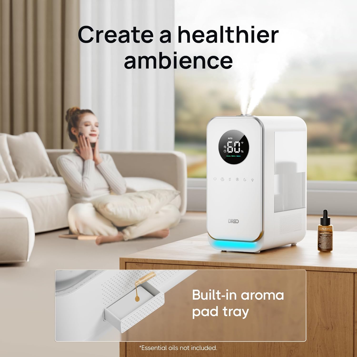 Dreo Humidificadores para dormitorio y hogar, humidificadores inteligentes silenciosos de niebla fría para habitación grande, difusor de aceite y