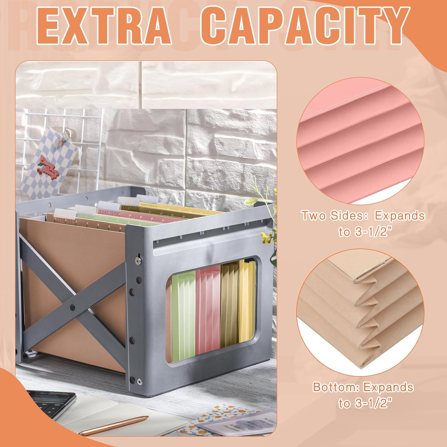 Yaomiao 24 carpetas colgantes de capacidad adicional, tamaño carta, carpeta colgante de 3.5 pulgadas de expansión de colores con etiqueta reforzada
