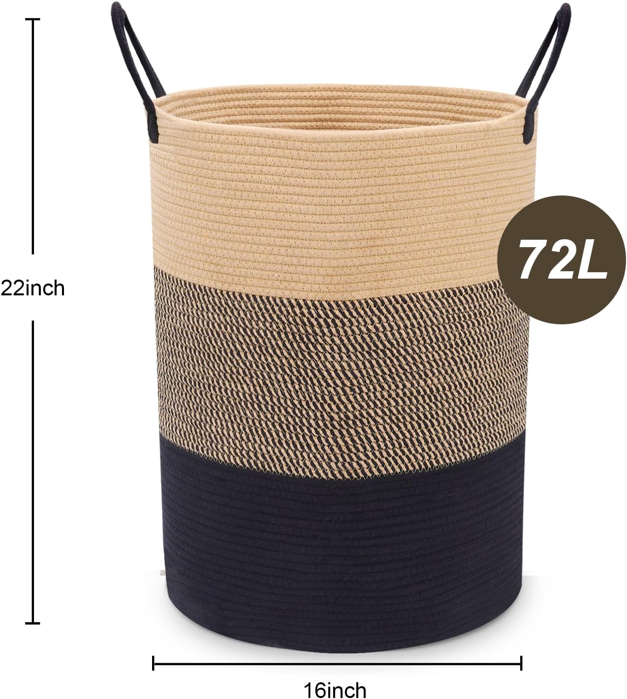 Fixwal Cesta de lavandería, canasta grande alta de algodón tejida con asas para sala de estar, juguetes, toallas, ropa, cuarto del bebé, 72 pulgadas