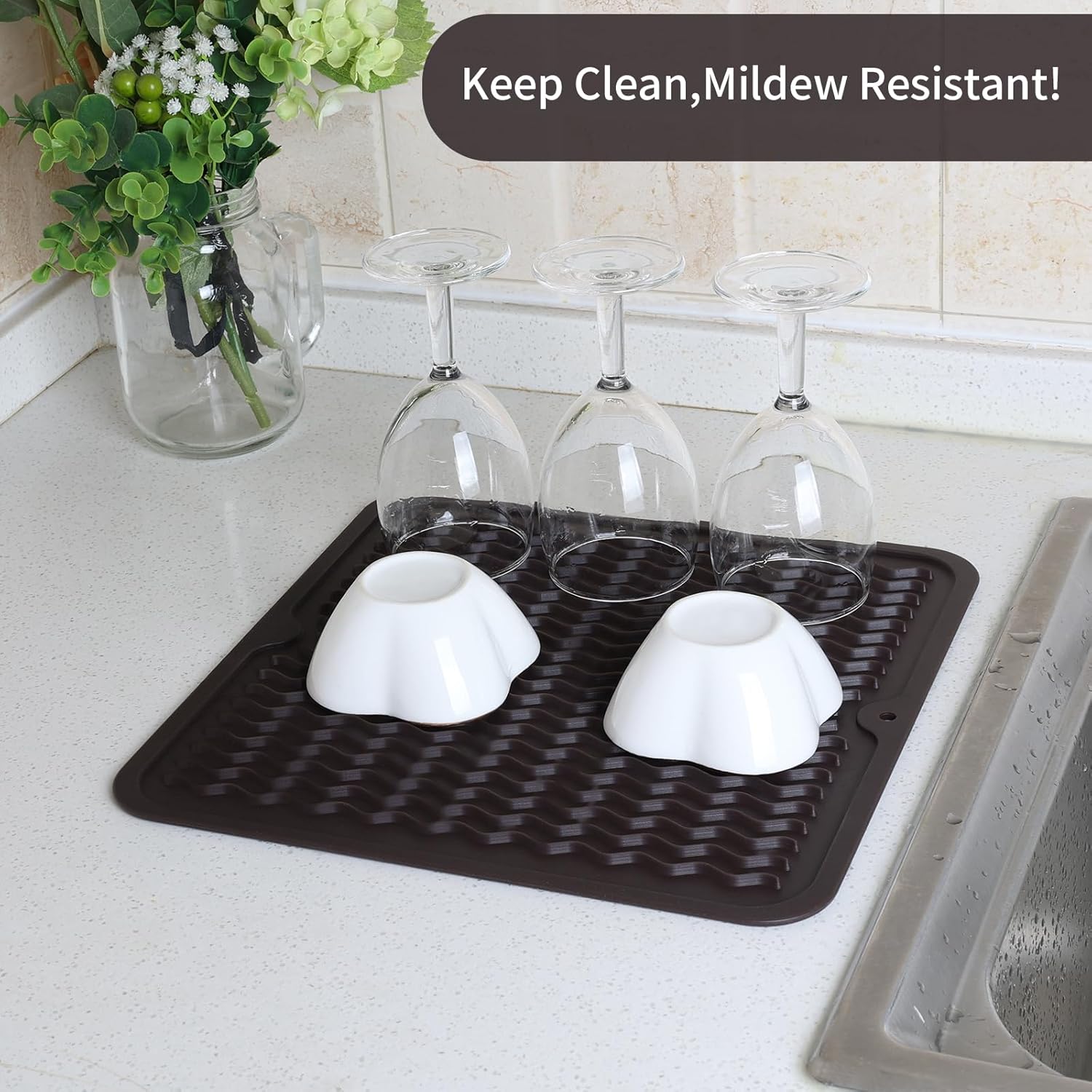 Tapete de silicona para secar platos para encimera de cocina, tapete ecológico de secado rápido, fácil de limpiar, tapete de secado multiuso,