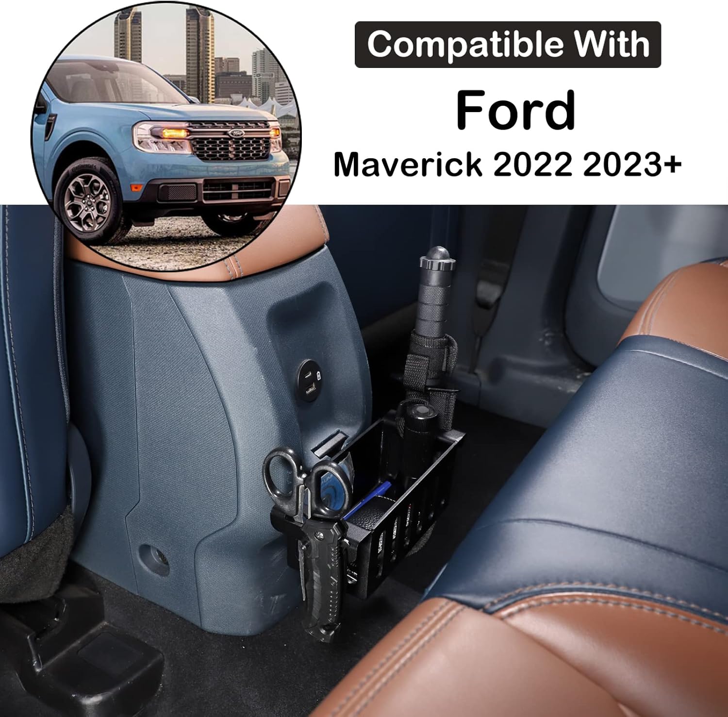 Organizador expansor de asiento trasero de automóvil compatible con Ford Maverick 2022-2024 asiento de automóvil de aluminio para consola trasera,