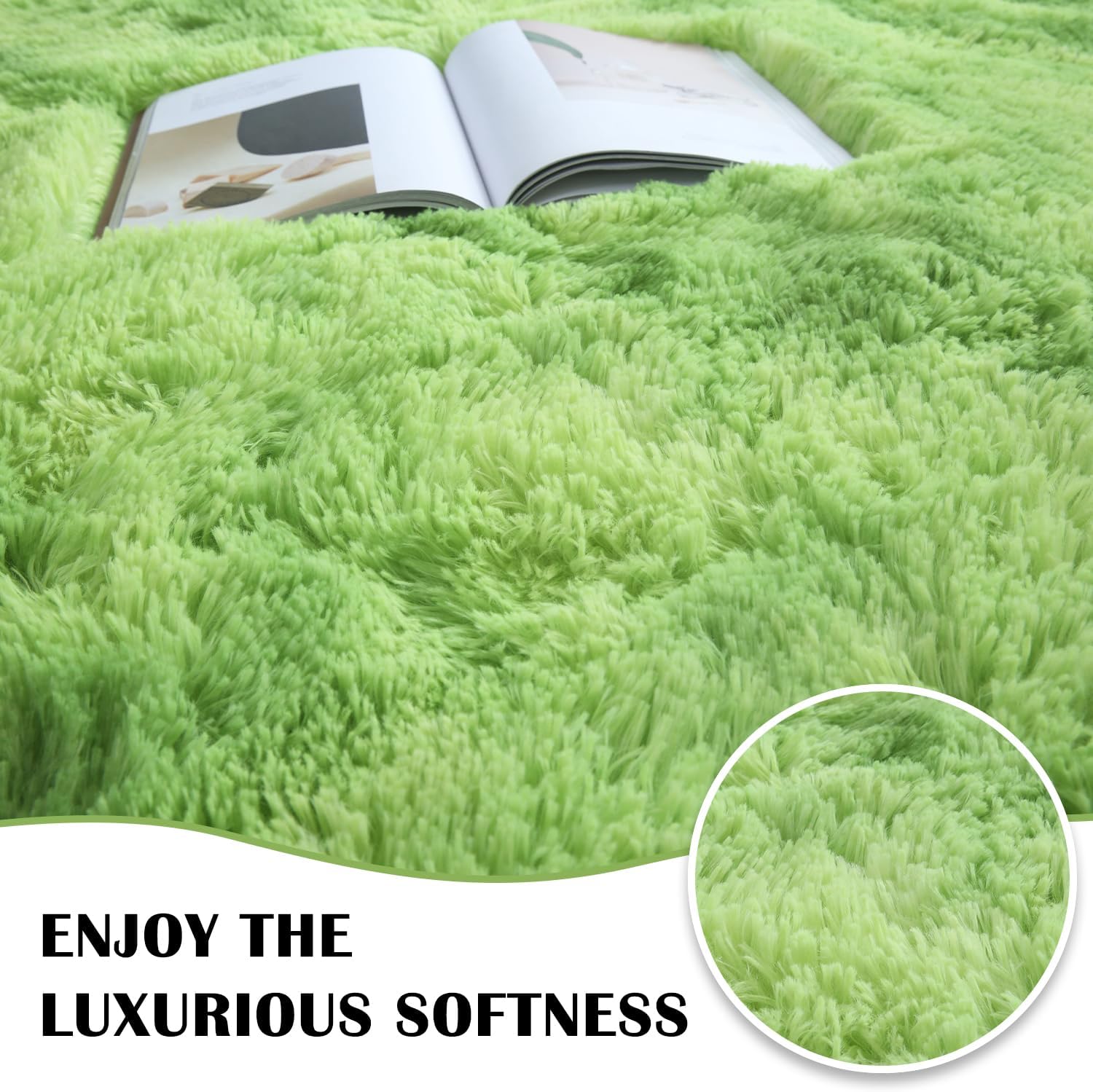 YUFANUHO Alfombras de pasillo teñidas verdes de 2 x 6 pies para dormitorio, ultra suaves, antideslizantes, esponjosas, de 2 x 6 pies, color verde