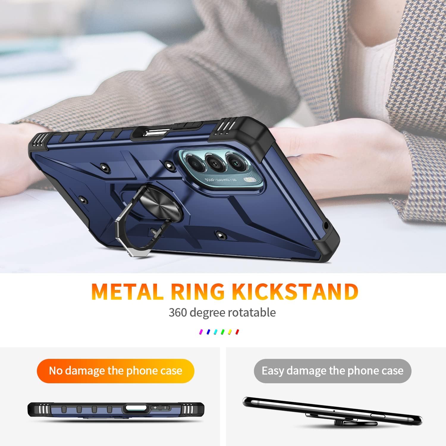 Funda compatible con Motorola Moto G Stylus 5G 2022 con protector de pantalla HD, soporte magnético, resistente a los golpes, funda protectora para
