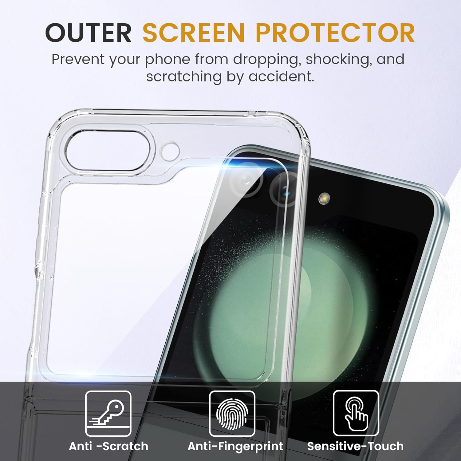 VEGO Funda para Samsung Galaxy Z Flip 5 con protector de pantalla, TPU transparente antiamarilleo, ultradelgada, resistente al desgaste, pintura en