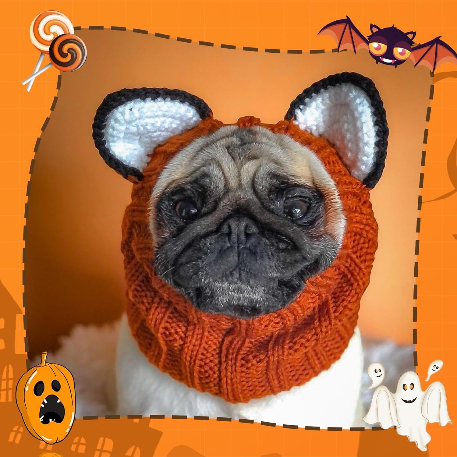 Disfraz de zorro de Halloween para perro, gorro de zorro de Halloween, fundas para las orejas de hilo suave para fiesta de cosplay, capucha cálida