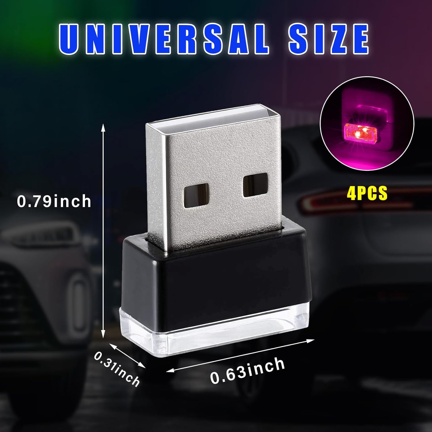 Augeny 4 lámparas LED USB para el interior del automóvil, luz nocturna de decoración USB enchufable, kit de iluminación ambiental portátil para