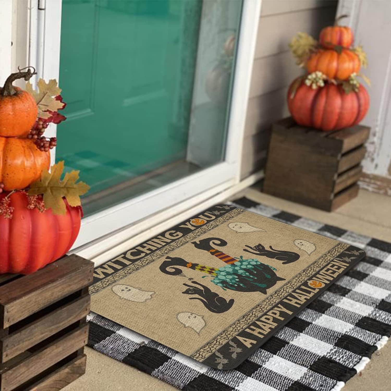 Tapete de puerta de Halloween de 30 x 17 pulgadas Witching You A Happy Halloween, tapete de entrada para interiores y exteriores, tapete