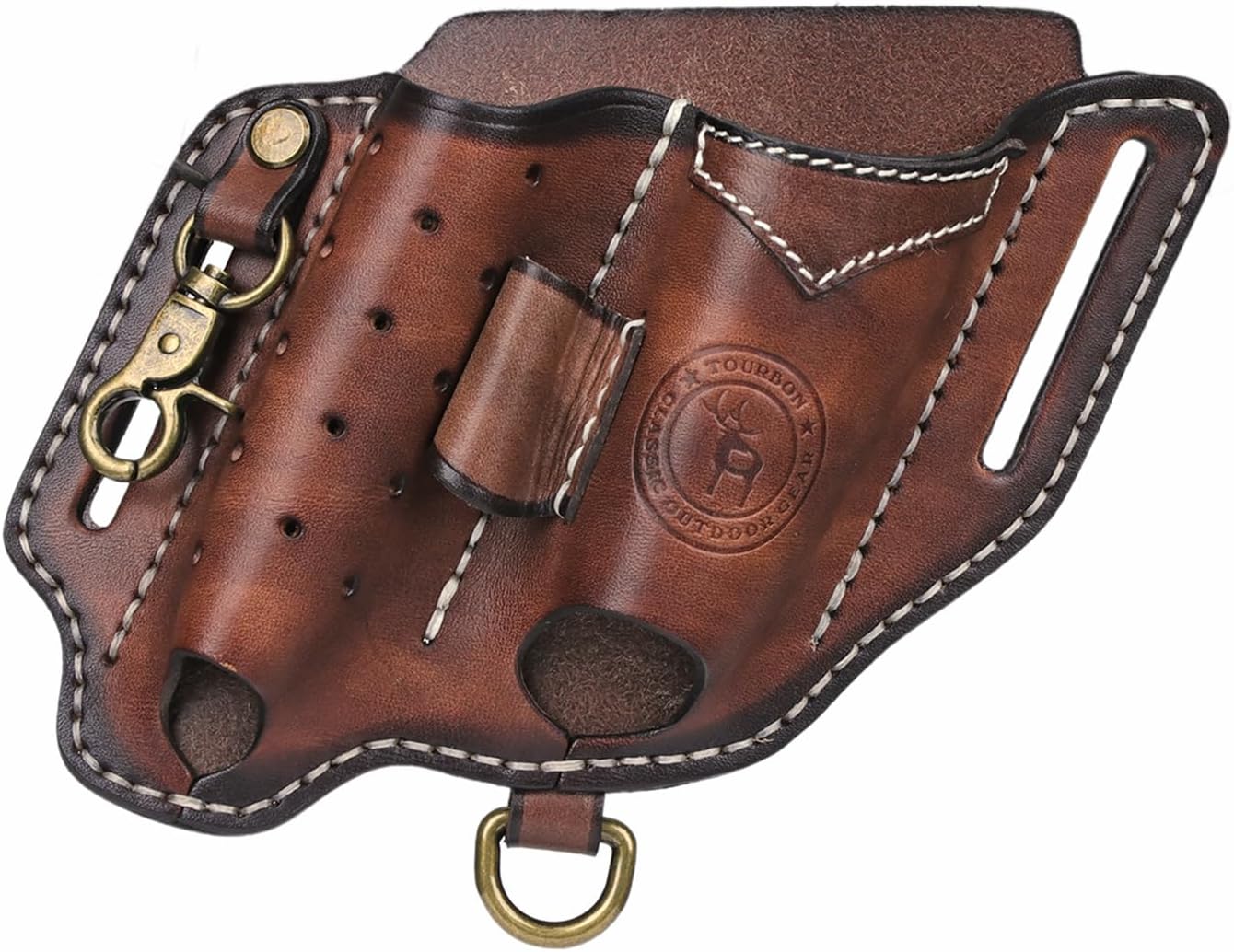 Tourbon Funda multiherramienta de cuero para cinturón compacto EDC bolsa organizador de bolsillo para hombres con funda de linterna soporte para