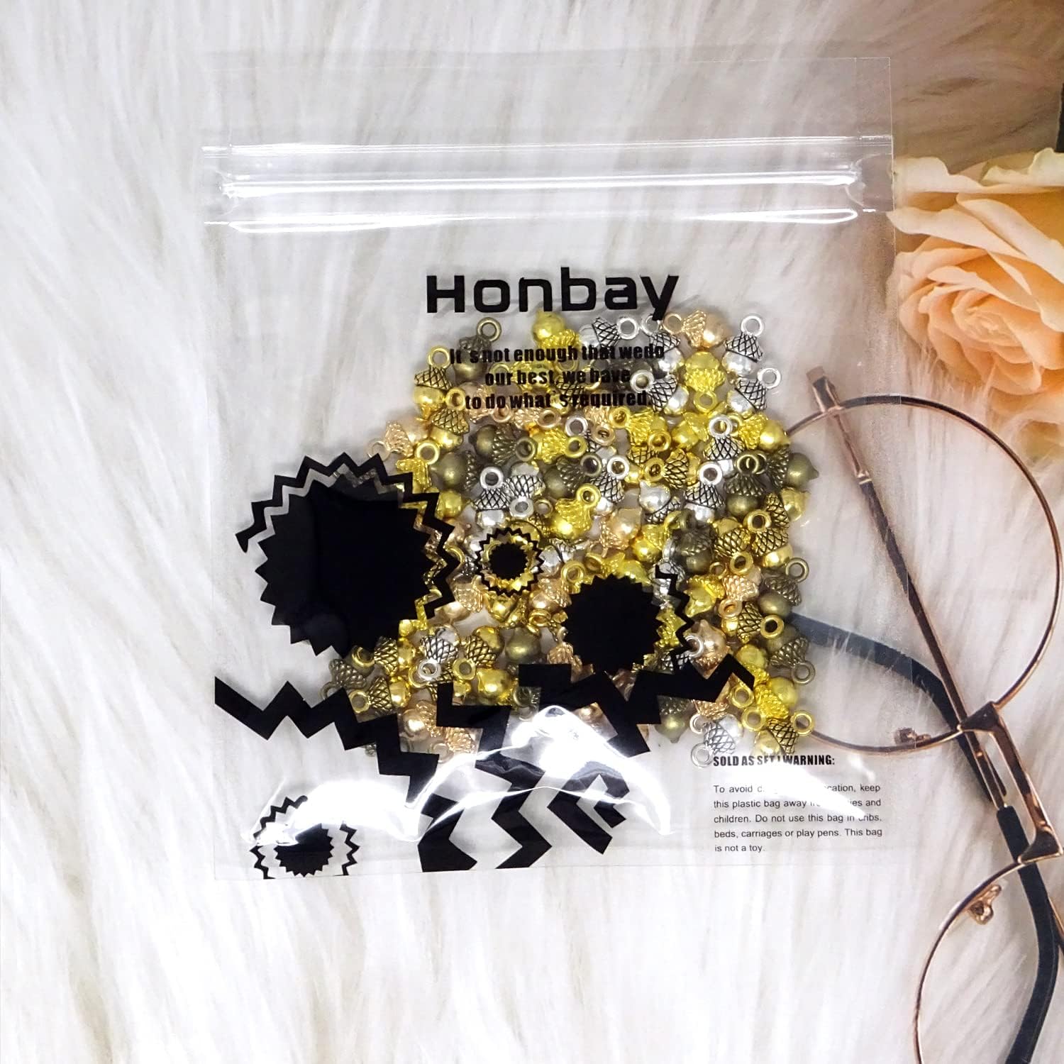 Honbay 100 dijes de aleación de bellota con dije de tuerca 3D para manualidades, aretes, pulseras, collares, llaveros y fabricación de joyas (2