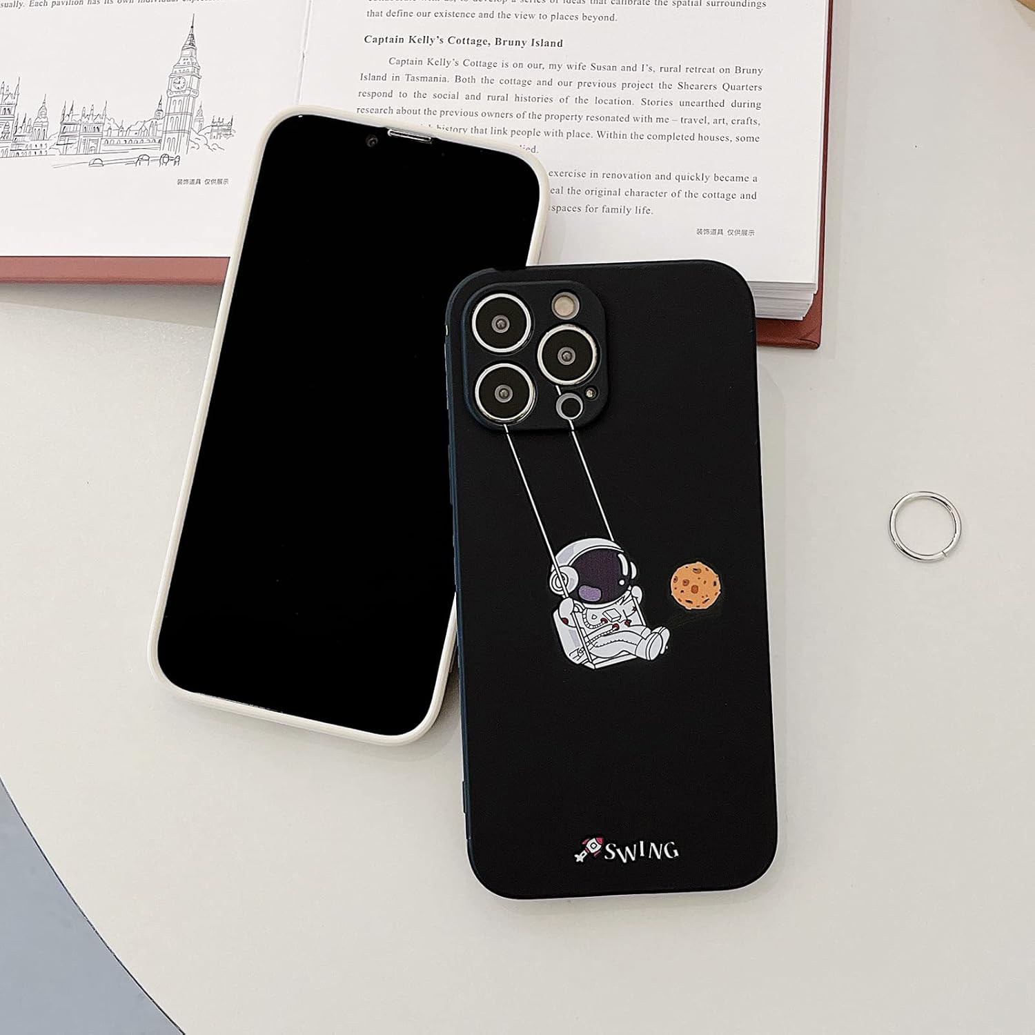 Linda funda para iPhone 11 Pro Max, diseño de astronauta, planeta y luna, diseño elegante de TPU suave, a prueba de golpes, antideslizante, funda