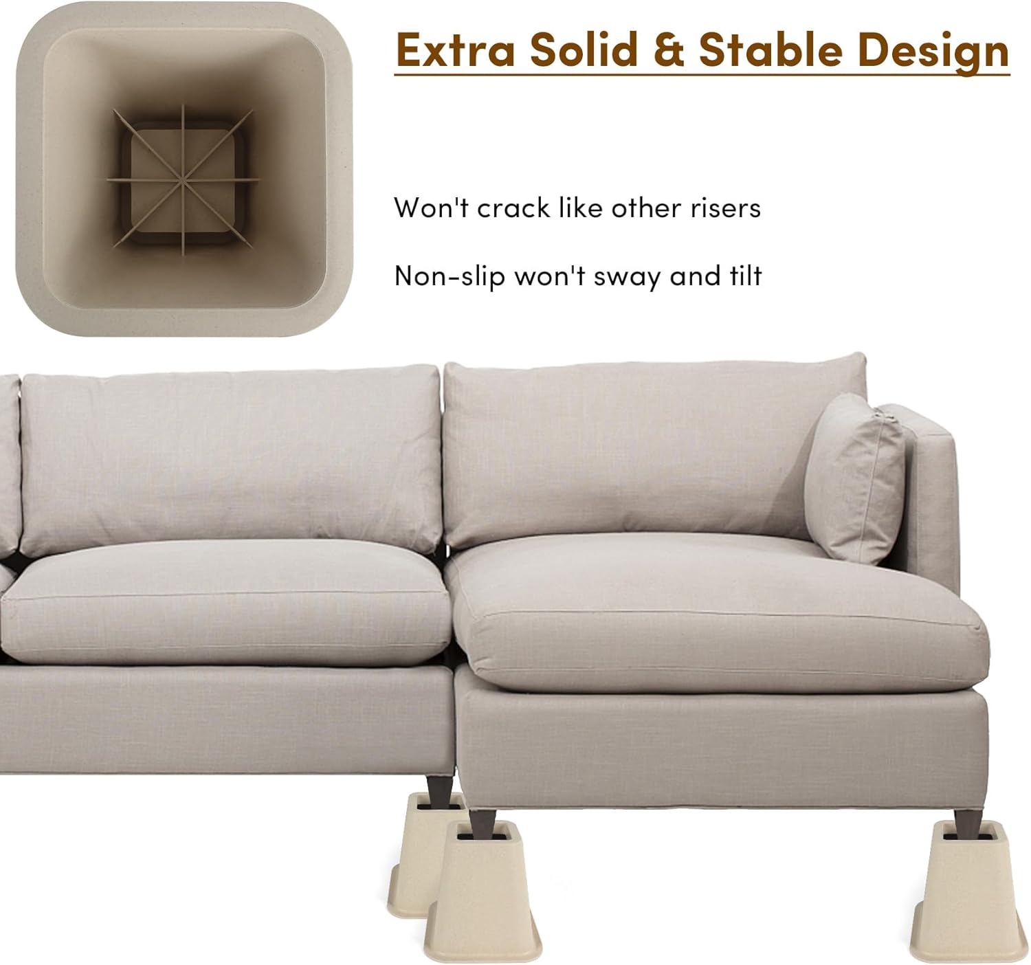 Elevadores de cama de 6 pulgadas, resistentes, paquete de 6, elevadores de muebles para sofás de gran tamaño, elevadores de sofá con almohadilla