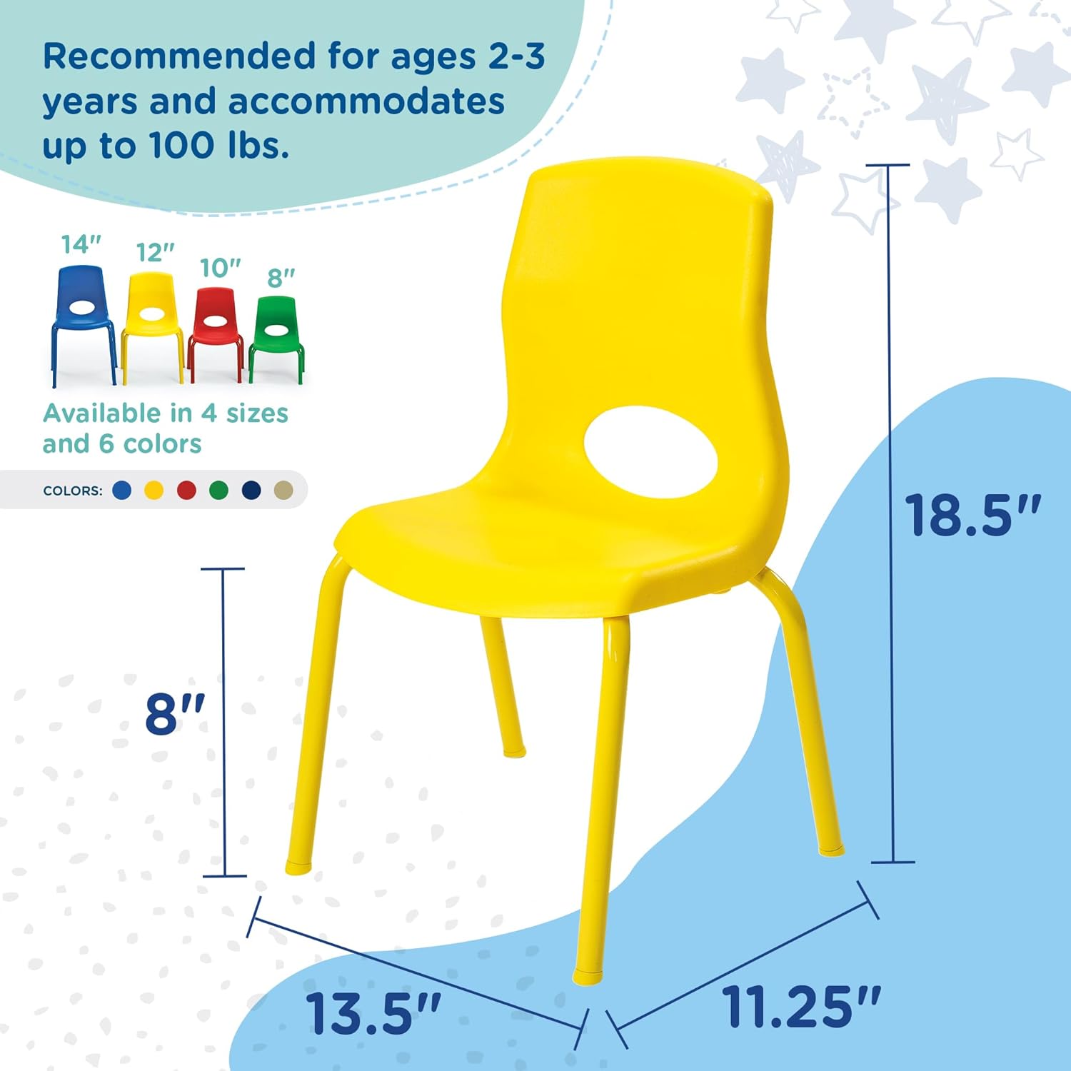 Angeles Silla MyPosture de 8 pulgadas de alto, amarillo, AB8008PY, muebles de aula de escuela en casa, asiento flexible, silla de escritorio escolar