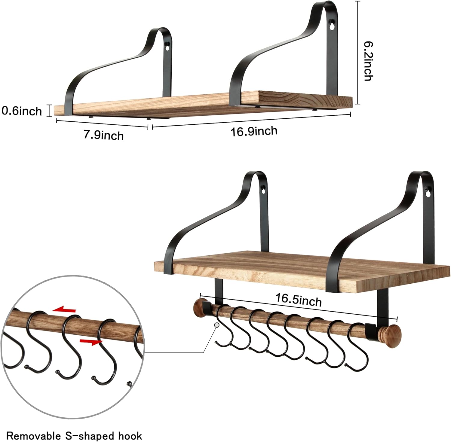 Gurfury – Estante colgante de madera para ollas con 8 ganchos, soporte de pared estilo granja, multifuncional, organizador de utensilios de cocina,
