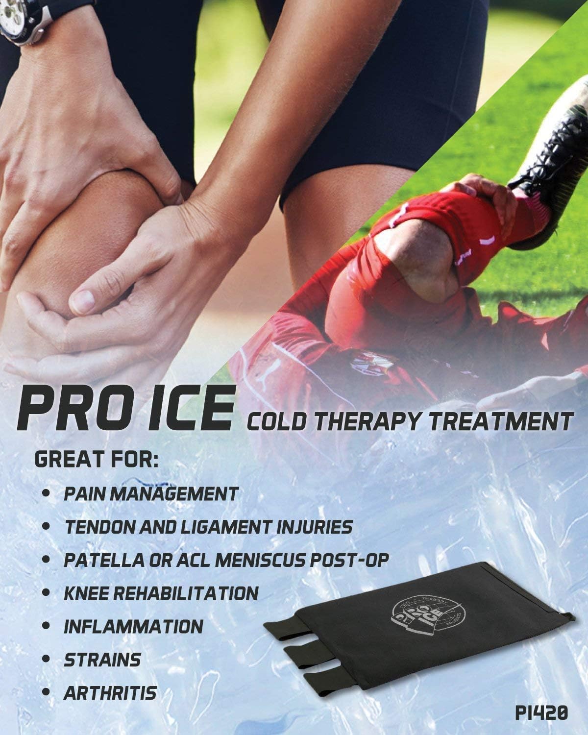 Cold Wrap para rodilla izquierda y derecha, ideal para esguinces de rodilla, hinchazón y artritis – Inserto de bolsa de hielo incluido