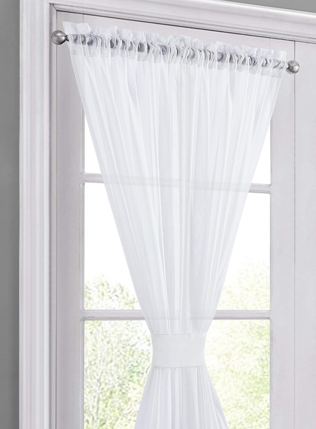 HLC.ME Paneles de cortina de gasa transparente para puerta francesa de patio con alzapaños para cocina, 2 paneles (blanco, 30 pulgadas de ancho x 72