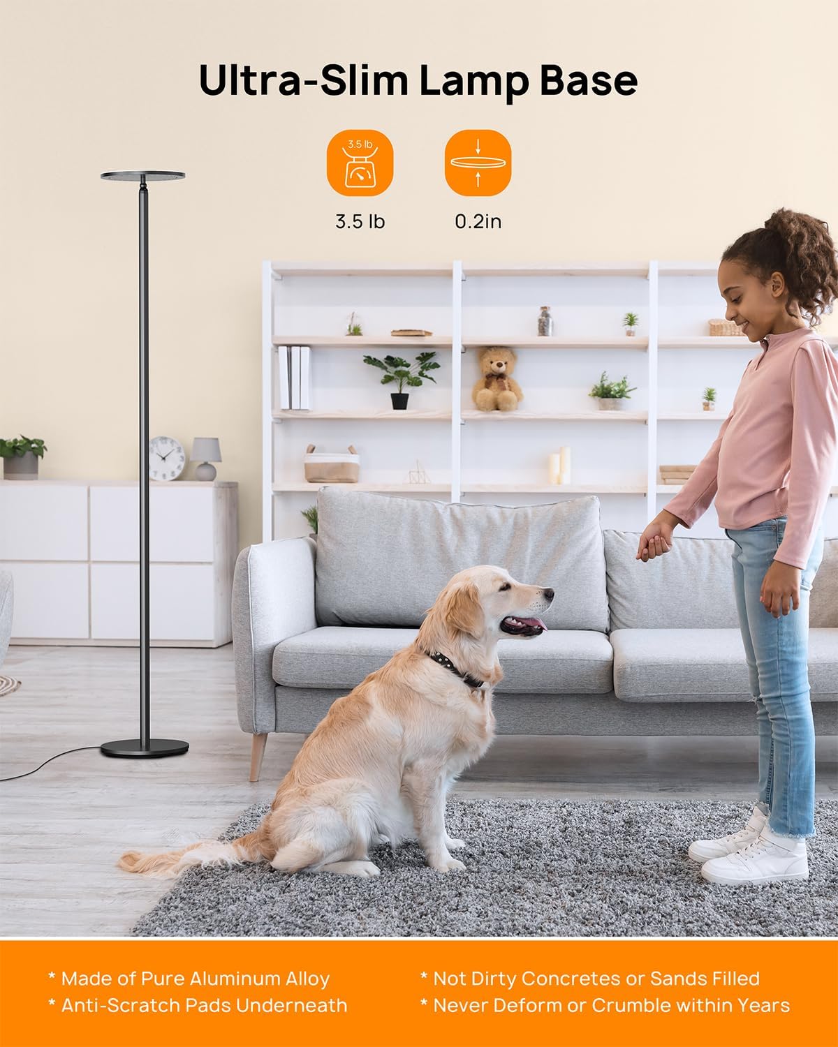 TROND Lámpara de pie LED para dormitorio, 5000 lúmenes, lámparas de pie modernas súper brillantes para sala de estar, control táctil de 5 niveles