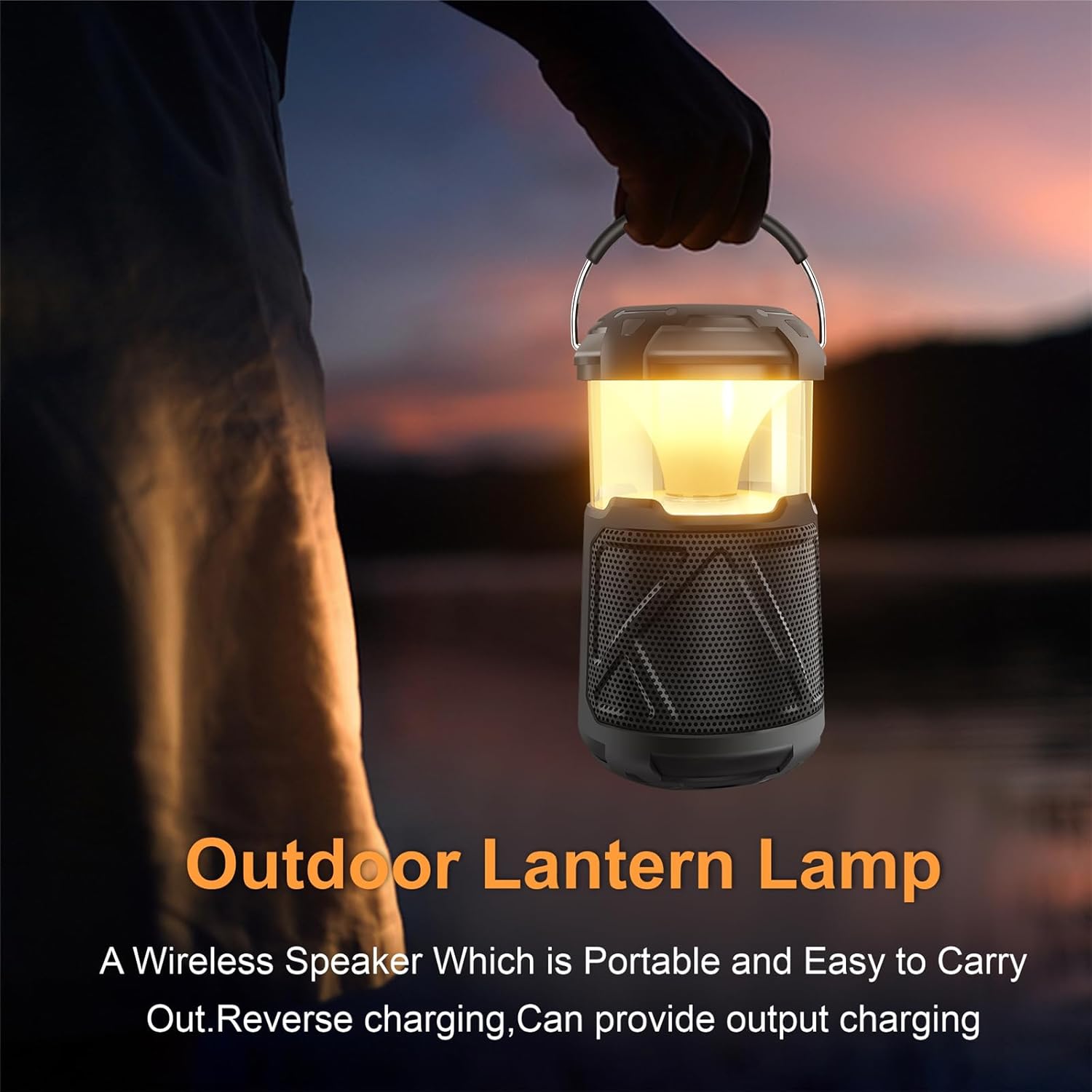 Altavoces Bluetooth portátiles LED atmósfera linterna de campamento al aire libre, IPX6 impermeable altavoz inalámbrico con luces LED para patio,