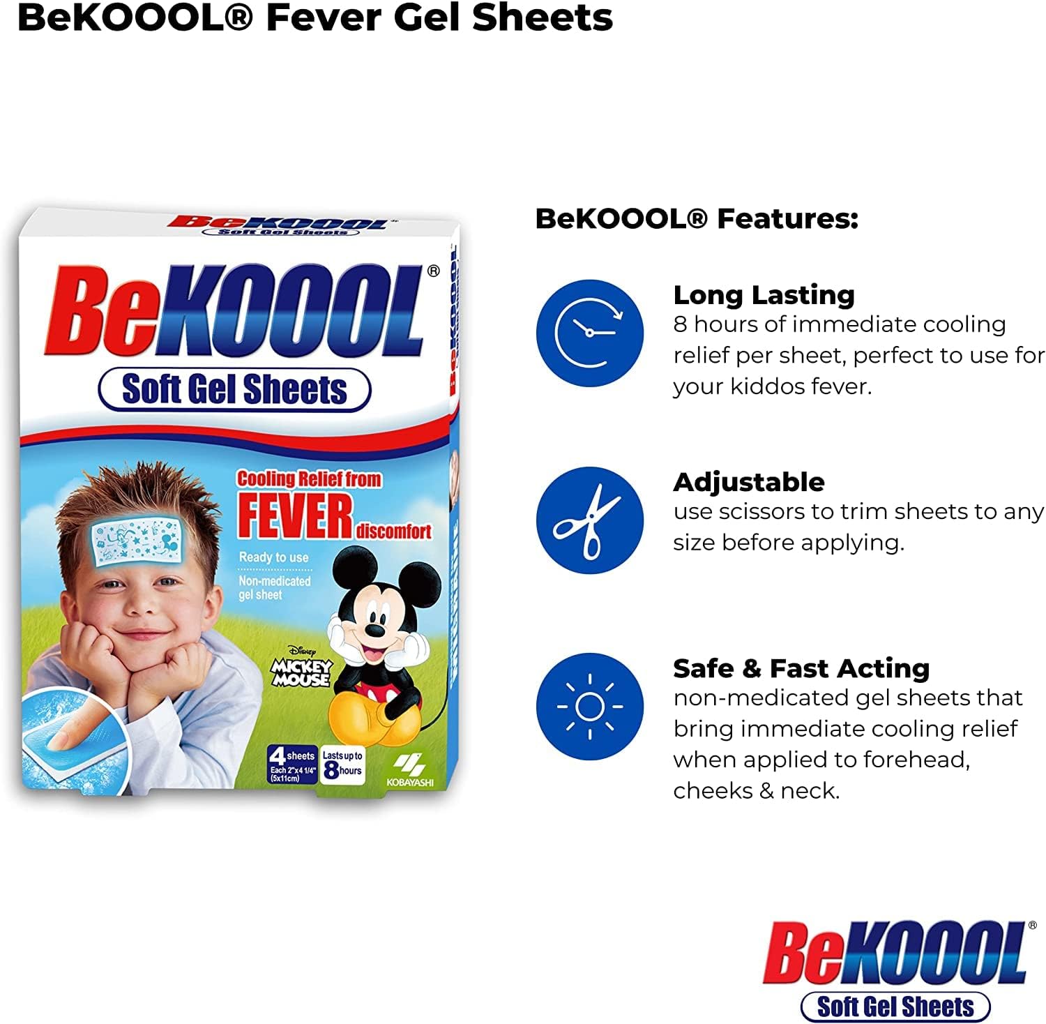 Be Koool – Hojas de gel para niños (4 unidades, 6 unidades)