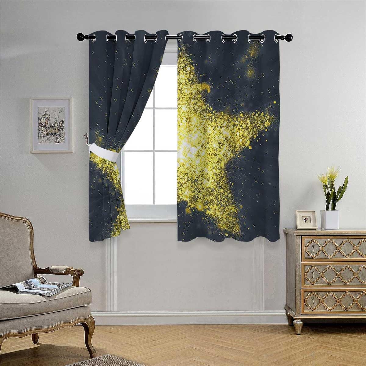 YANFENQI Cortina para Dividir Habitacion Stars Door Curtains Curtain Divider 55Inch Width by 45Inch Length,2 Panels