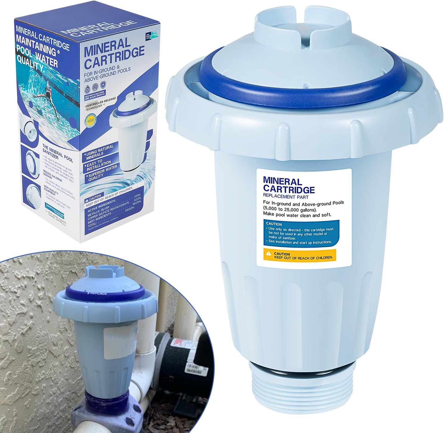 Kit de piezas de repuesto de cartucho mineral individual apto para desinfectantes de piscinas Nature2 Express, para piscinas sobre el suelo o en el