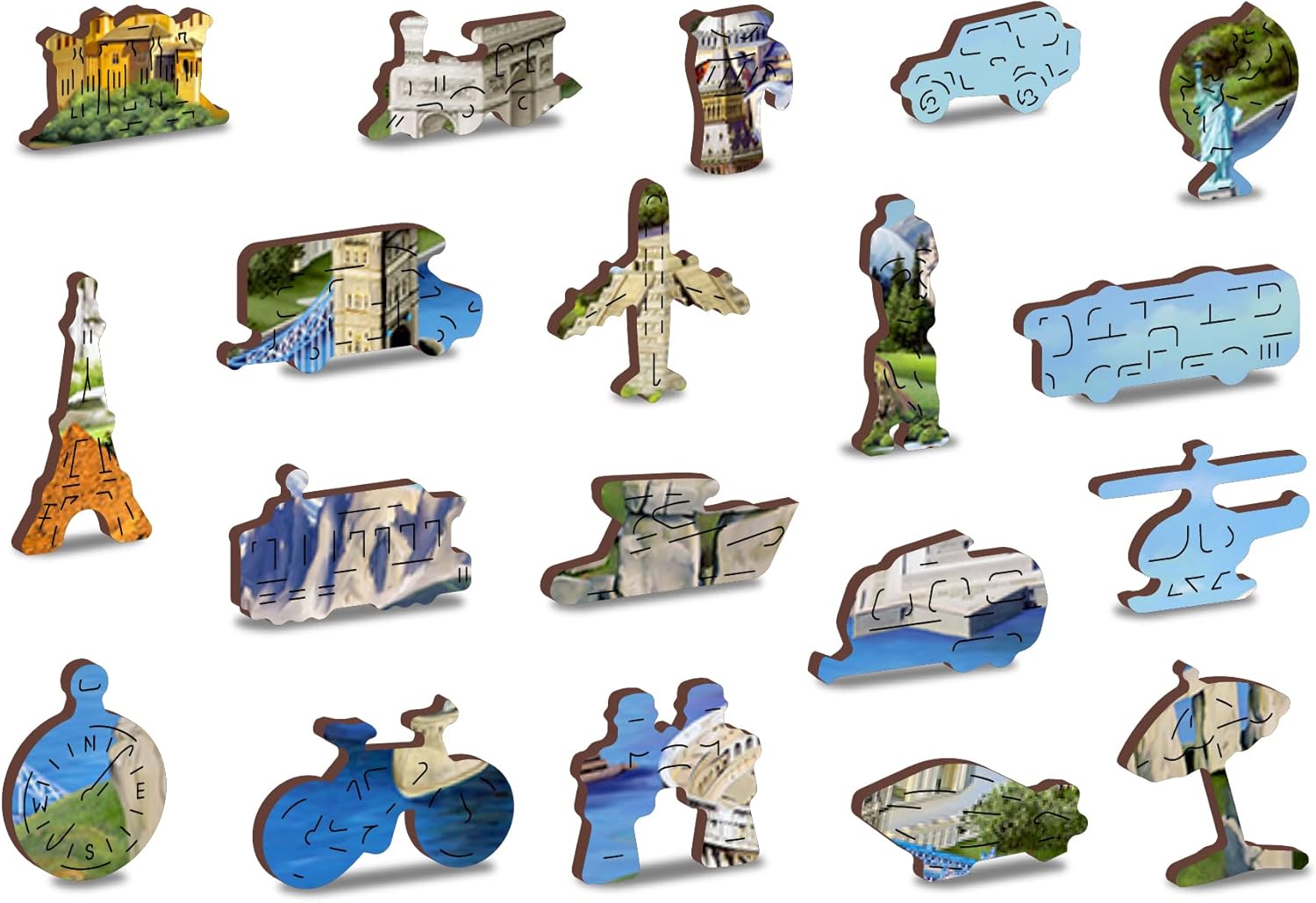 WOODEN.CITY Rompecabezas de madera de 500 + 5 piezas emblemáticos del mundo, rompecabezas avanzados de viaje para adultos, rompecabezas de madera