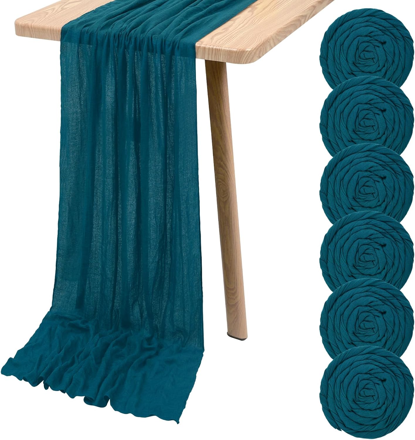 Paquete de 6 caminos de mesa de gasa semitransparentes color verde azulado de 10 pies, mantel de gasa bohemio rústico para decoración de bodas,